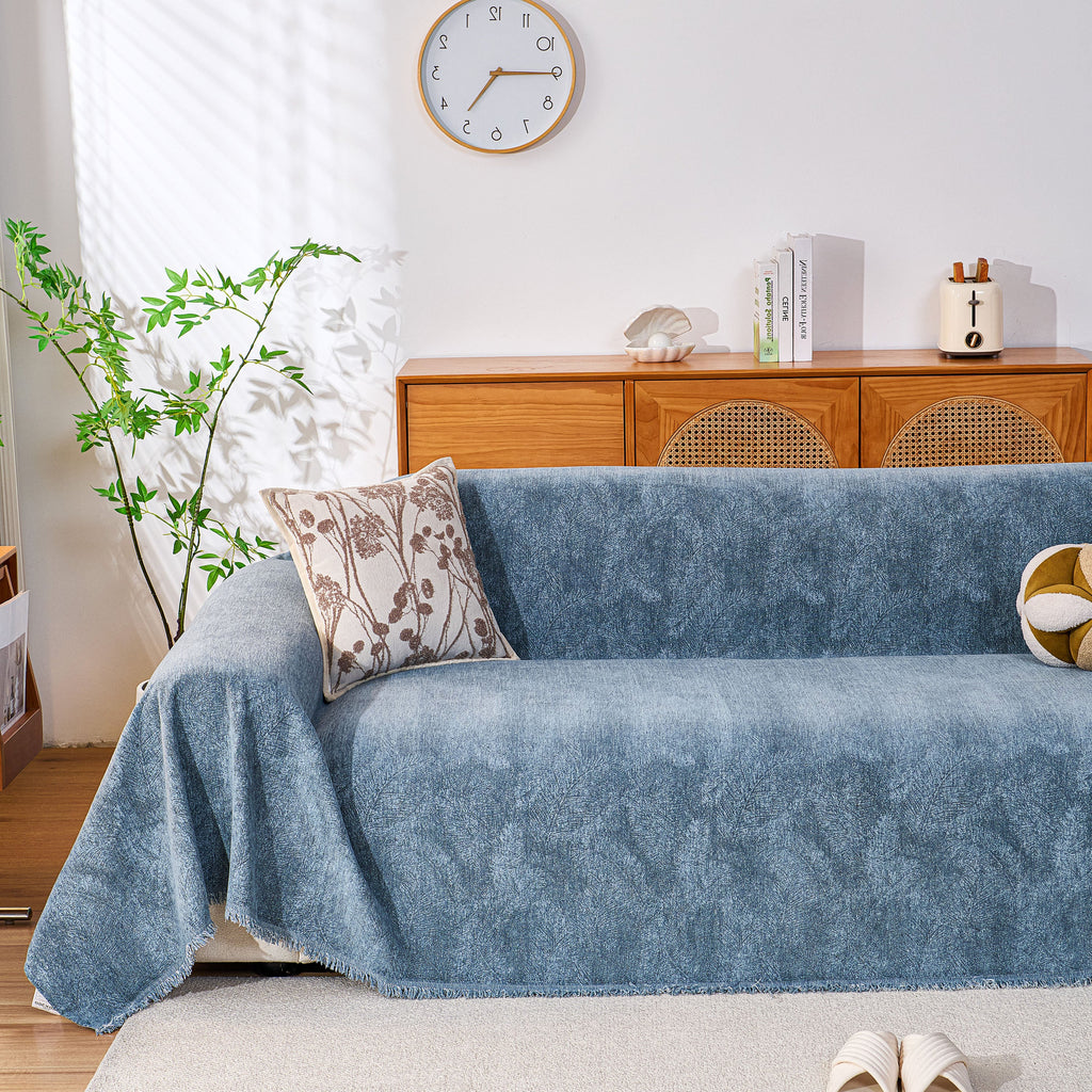 Cozy Textured Couch Protector with Fringe, Universal Soft Slipcover for Couch Sofa Bed