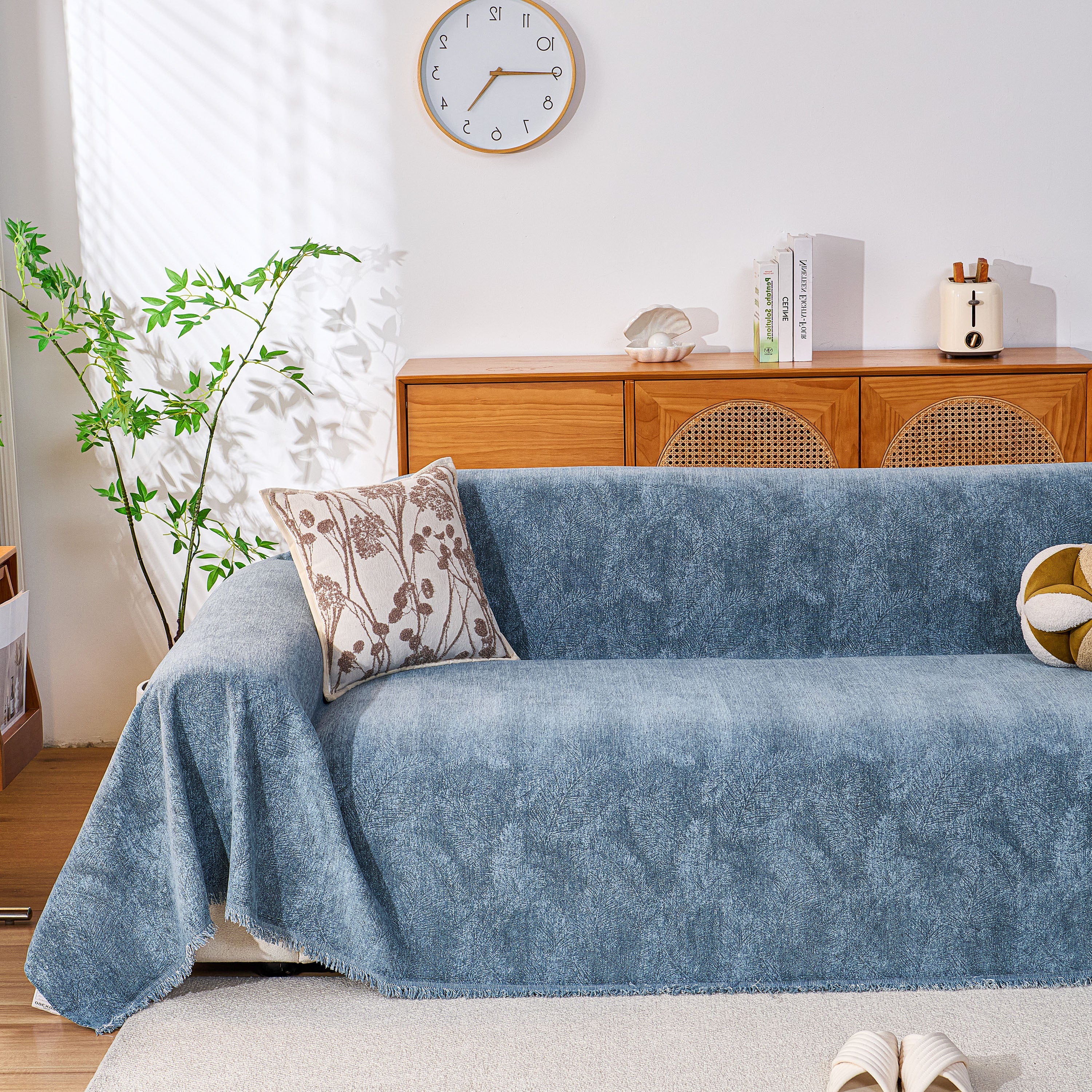 Cozy Textured Couch Protector with Fringe, Universal Soft Slipcover for Couch Sofa Bed