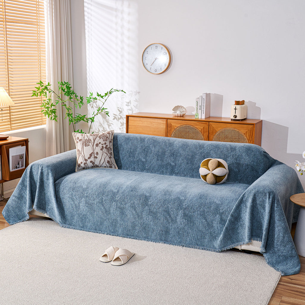 Cozy Textured Couch Protector with Fringe, Universal Soft Slipcover for Couch Sofa Bed