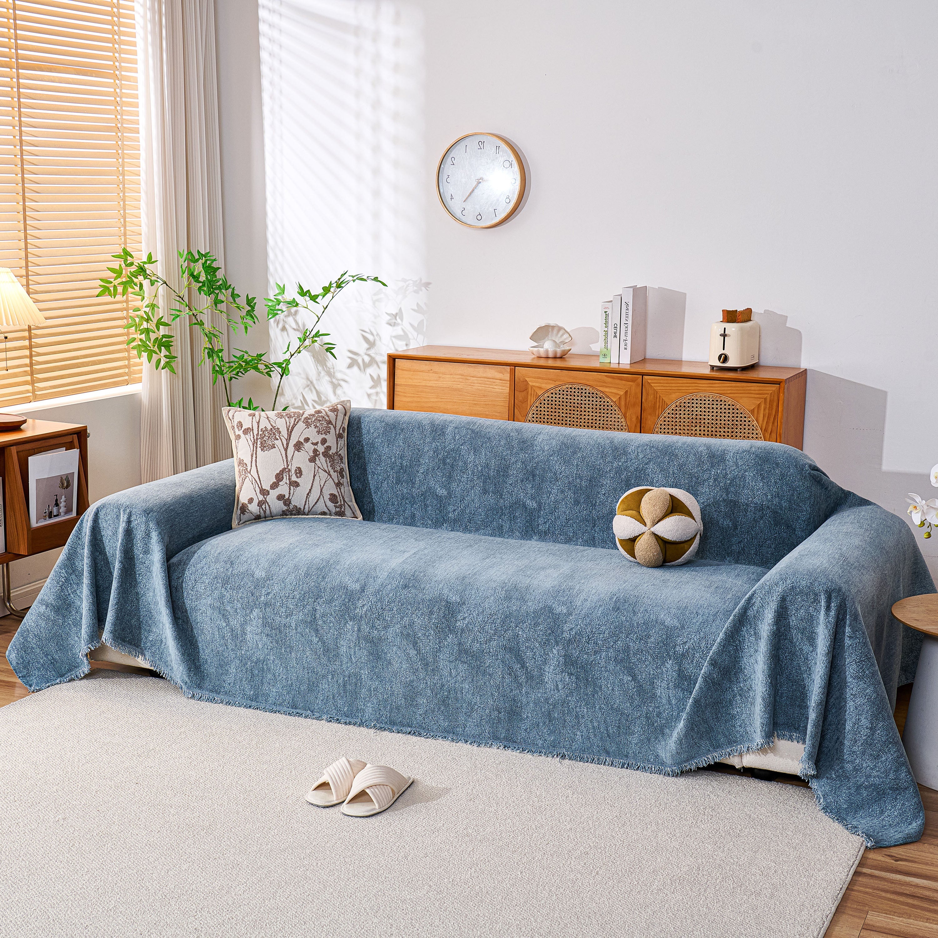 Cozy Textured Couch Protector with Fringe, Universal Soft Slipcover for Couch Sofa Bed