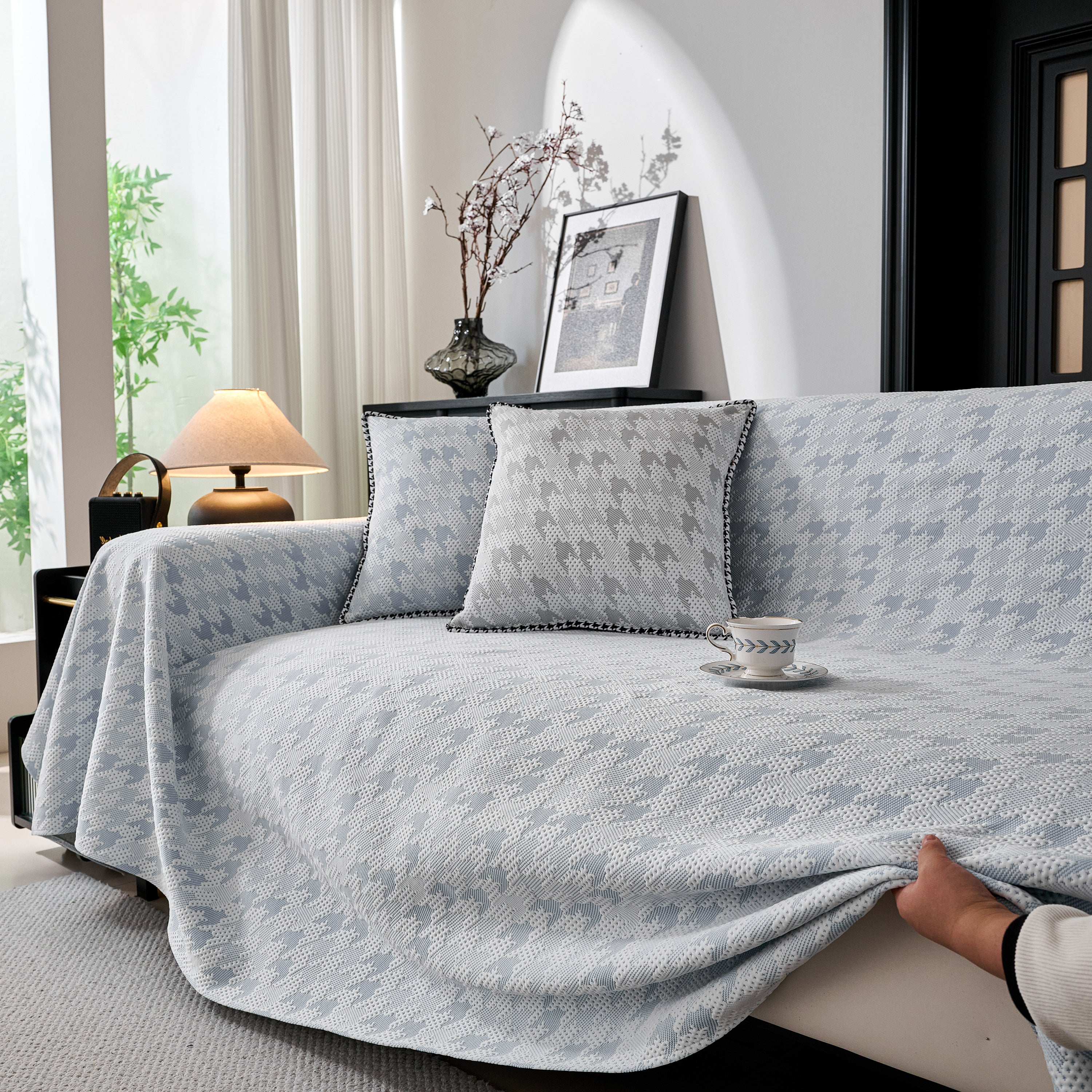 Houndstooth Non Slip Sofa Covers for Sofas Luxury Extra Large Blanket to Cover Couch