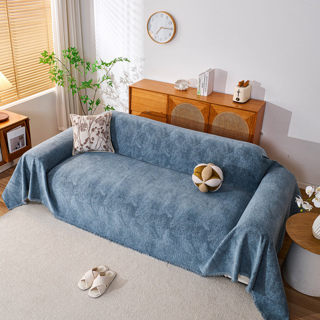 Cozy Textured Couch Protector with Fringe, Universal Soft Slipcover for Couch Sofa Bed