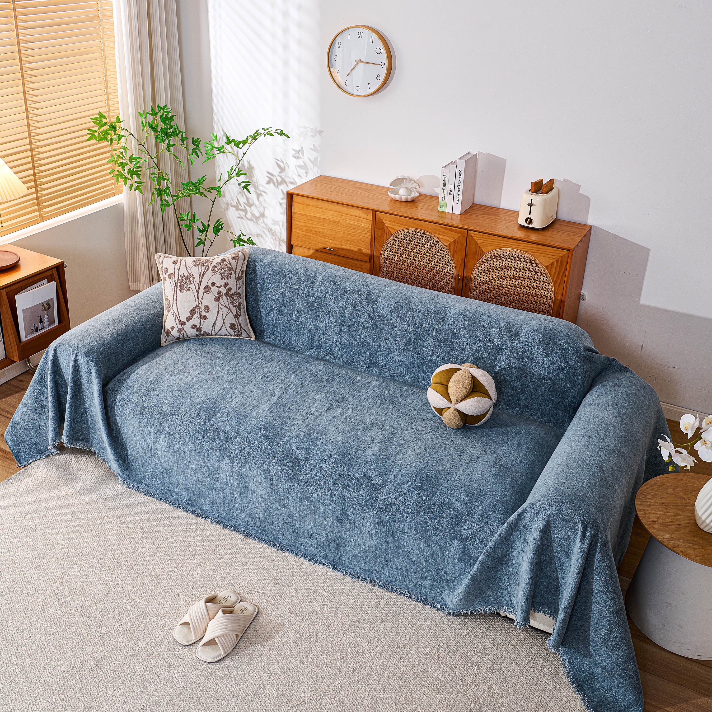 Cozy Textured Couch Protector with Fringe, Universal Soft Slipcover for Couch Sofa Bed