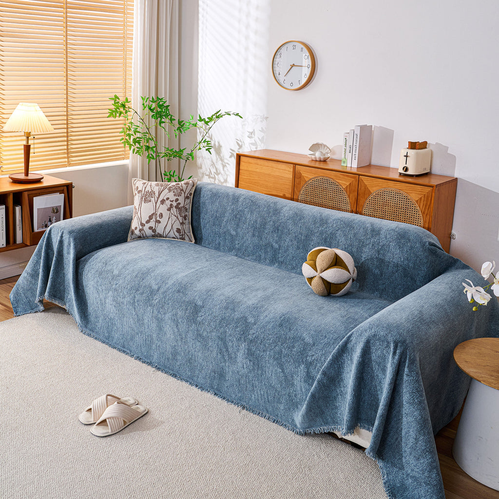 Cozy Textured Couch Protector with Fringe, Universal Soft Slipcover for Couch Sofa Bed