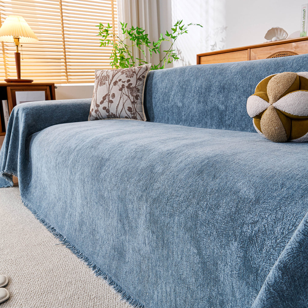 Cozy Textured Couch Protector with Fringe, Universal Soft Slipcover for Couch Sofa Bed