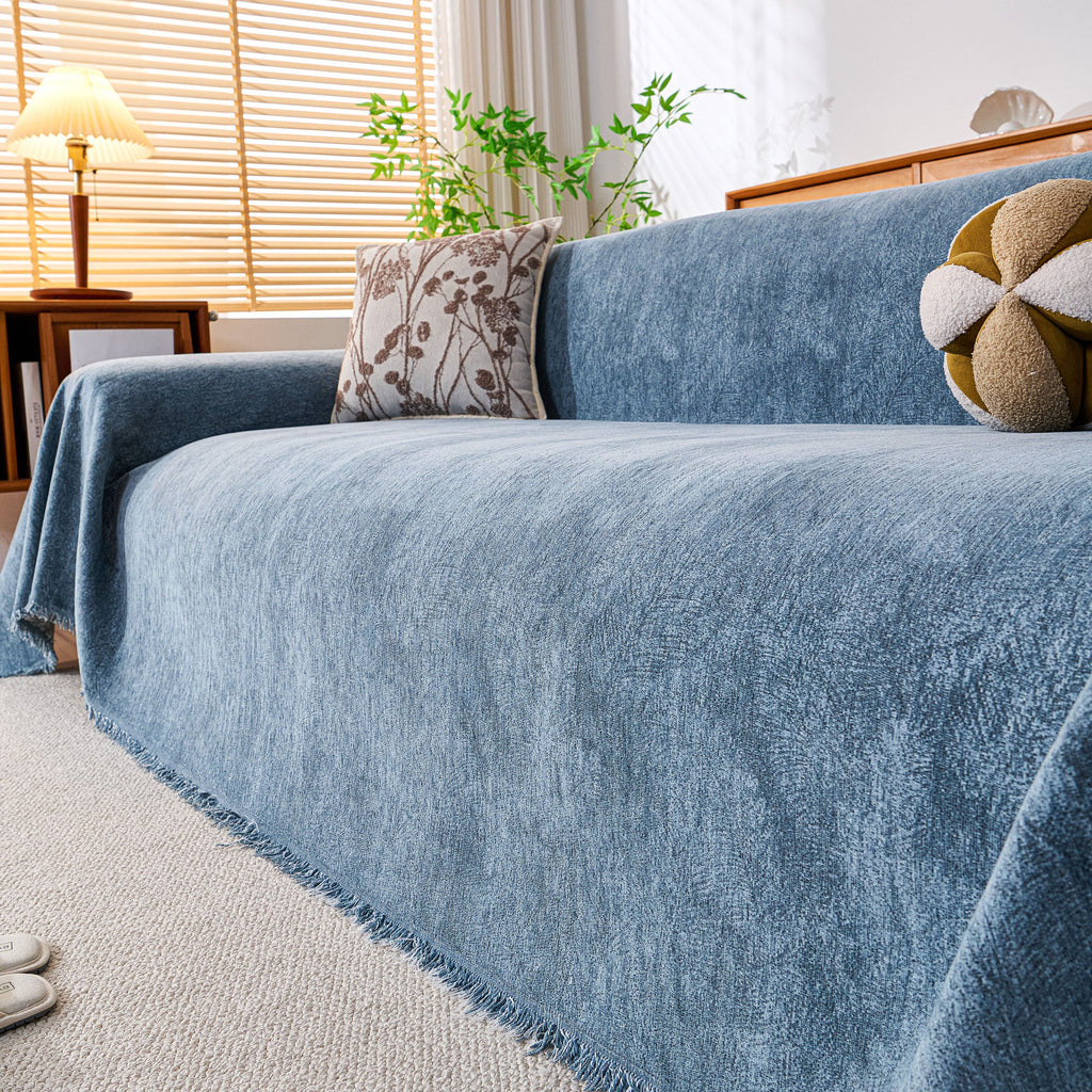Cozy Textured Couch Protector with Fringe, Universal Soft Slipcover for Couch Sofa Bed