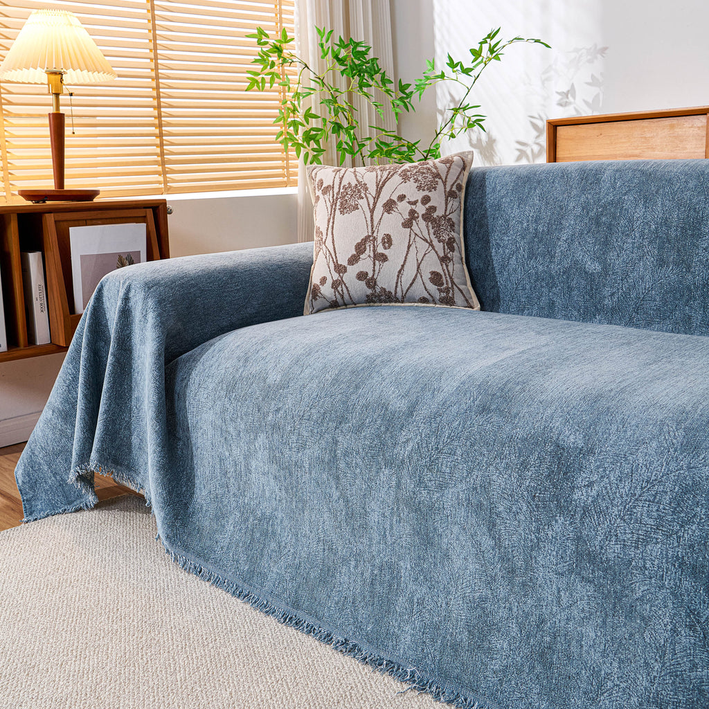 Cozy Textured Couch Protector with Fringe, Universal Soft Slipcover for Couch Sofa Bed