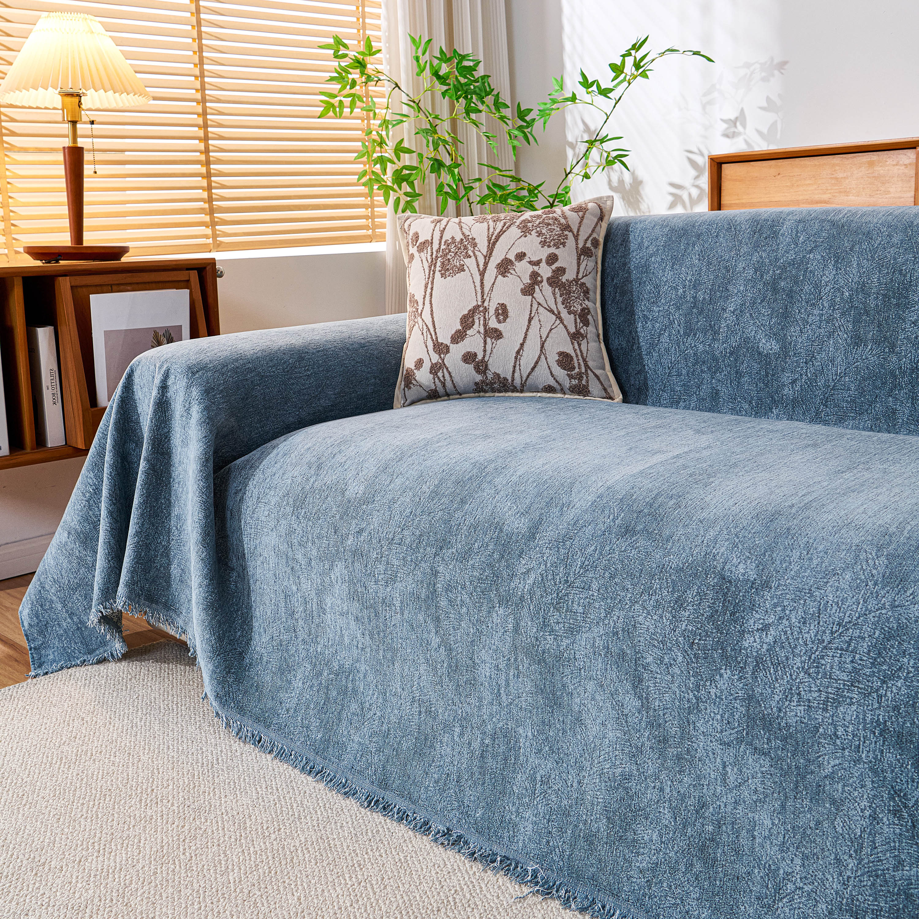 Cozy Textured Couch Protector with Fringe, Universal Soft Slipcover for Couch Sofa Bed