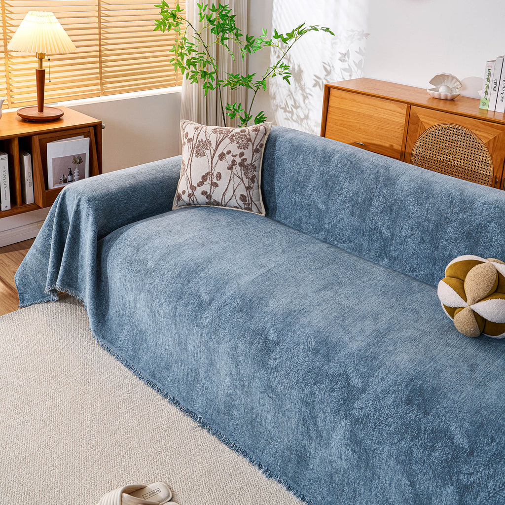 Cozy Textured Couch Protector with Fringe, Universal Soft Slipcover for Couch Sofa Bed