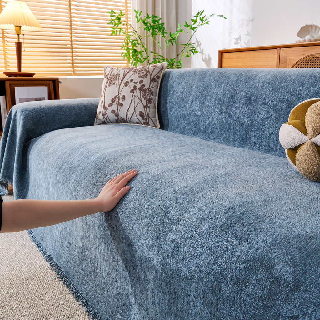 Cozy Textured Couch Protector with Fringe, Universal Soft Slipcover for Couch Sofa Bed