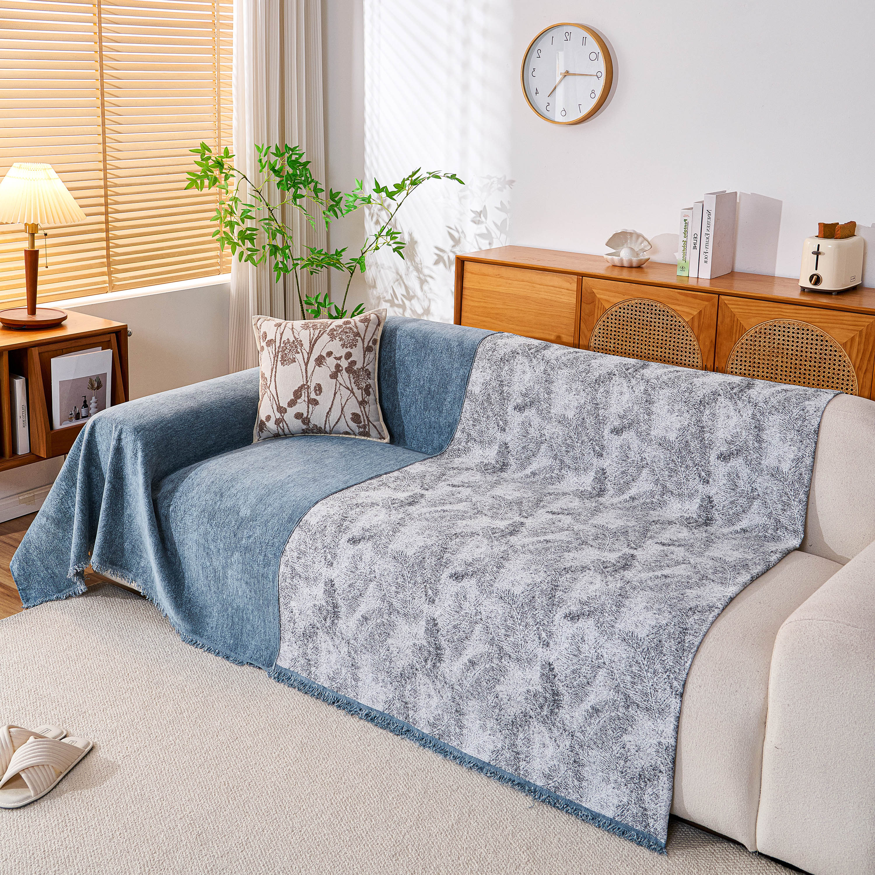 Cozy Textured Couch Protector with Fringe, Universal Soft Slipcover for Couch Sofa Bed