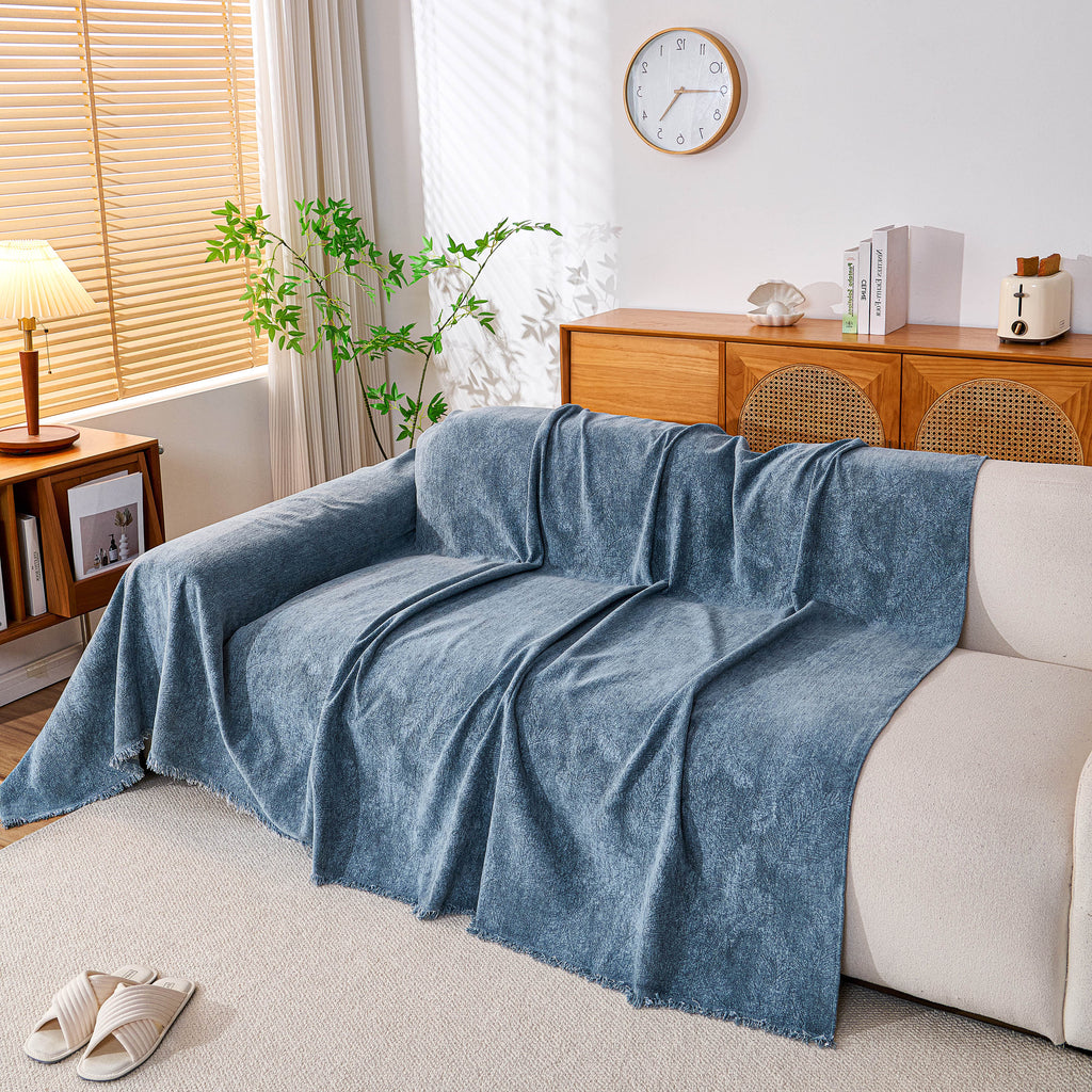 Cozy Textured Couch Protector with Fringe, Universal Soft Slipcover for Couch Sofa Bed