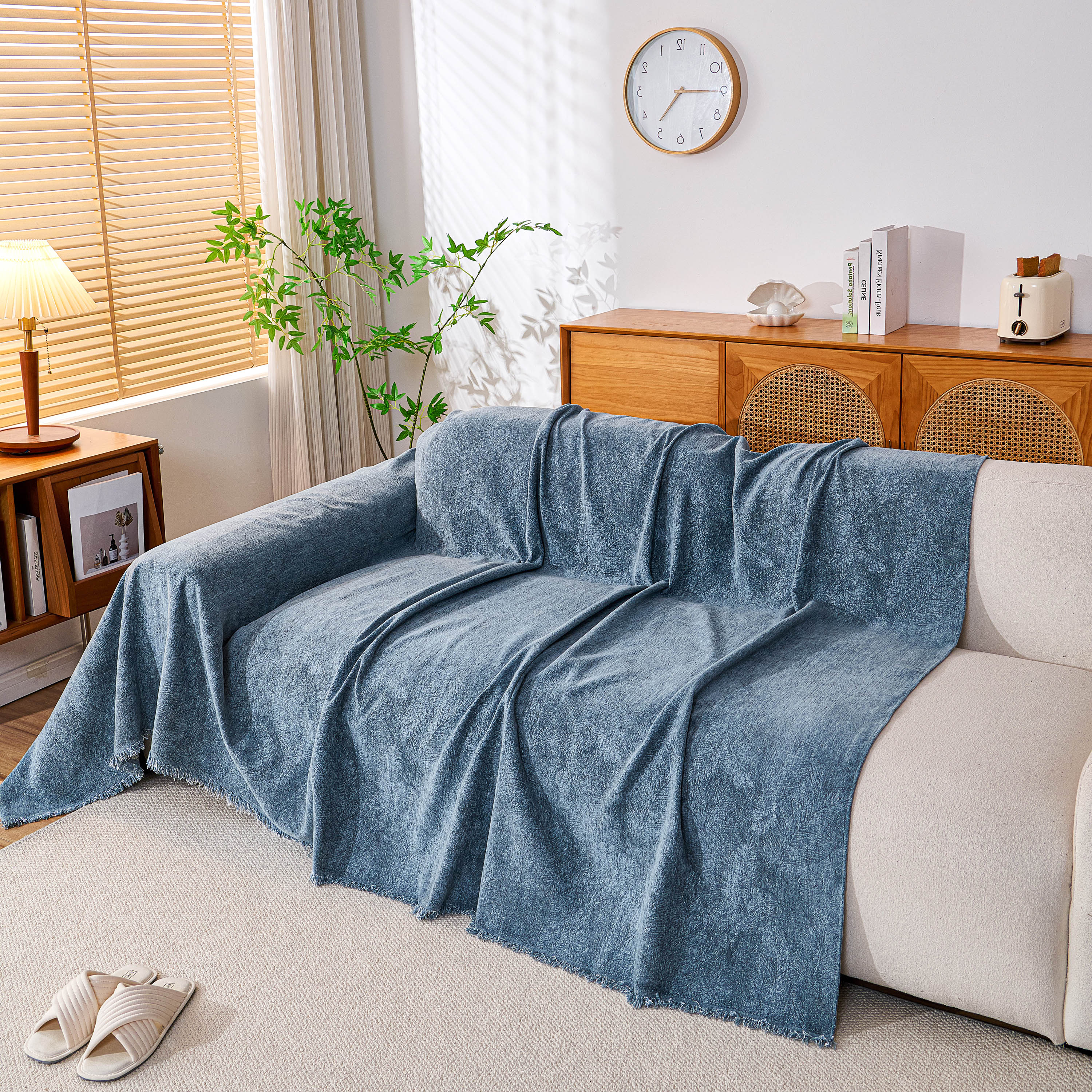 Cozy Textured Couch Protector with Fringe, Universal Soft Slipcover for Couch Sofa Bed