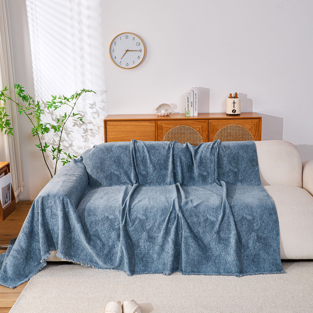 Cozy Textured Couch Protector with Fringe, Universal Soft Slipcover for Couch Sofa Bed