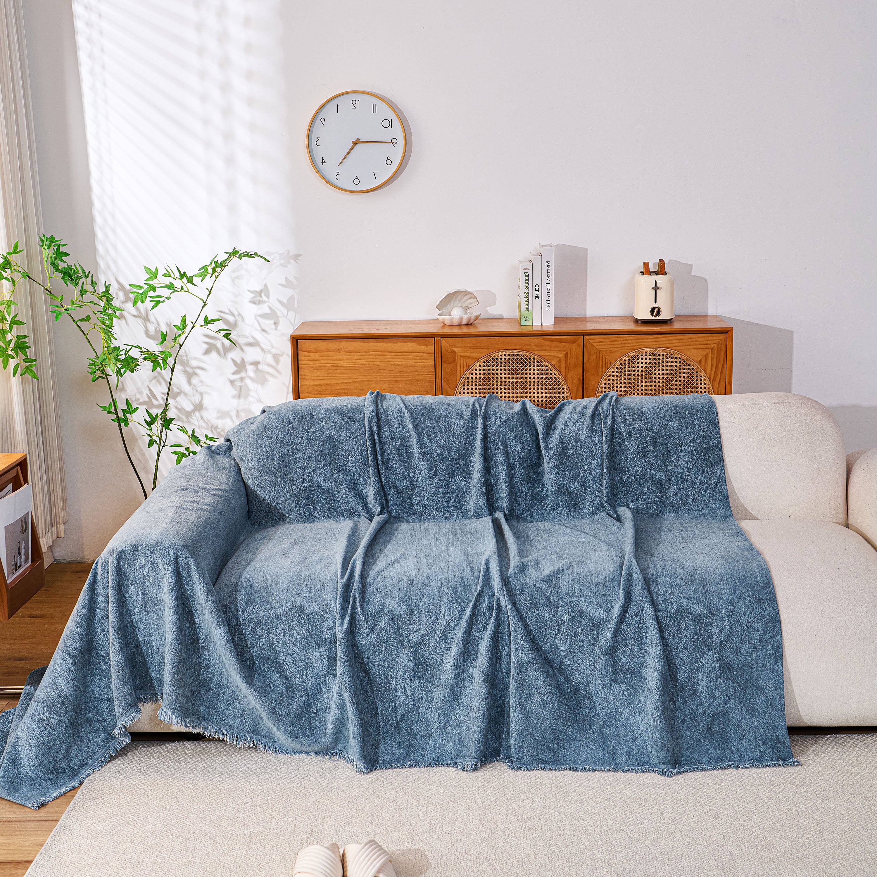 Cozy Textured Couch Protector with Fringe, Universal Soft Slipcover for Couch Sofa Bed