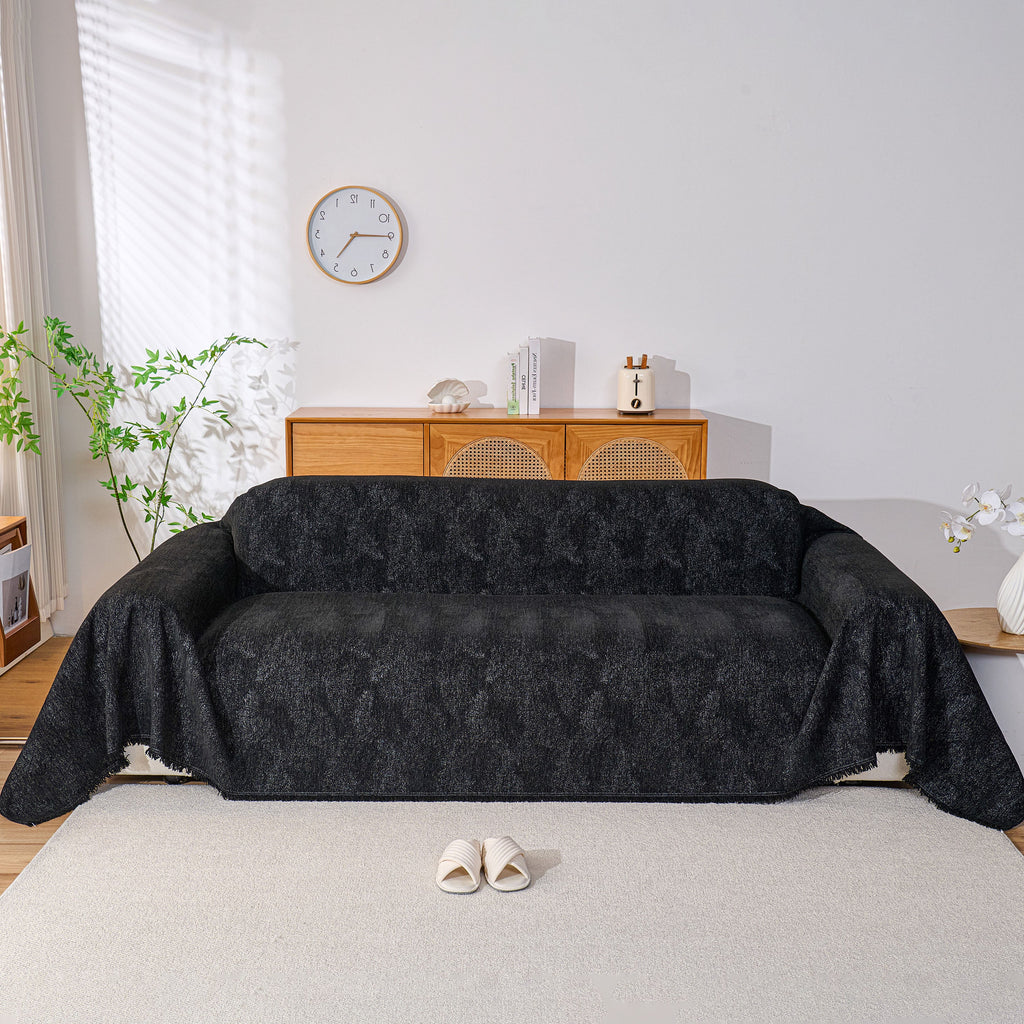 Cozy Textured Couch Protector with Fringe, Universal Soft Slipcover for Couch Sofa Bed