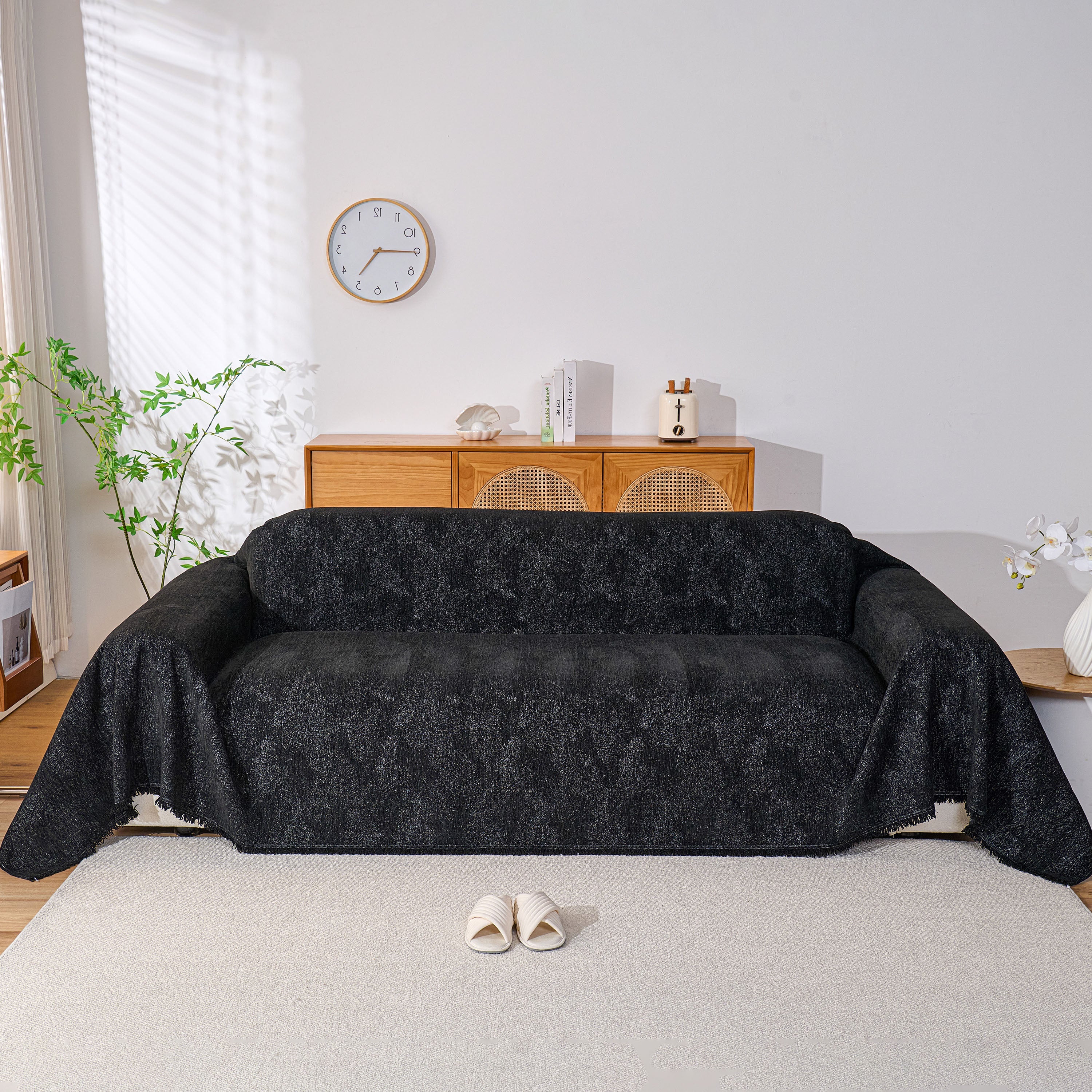 Cozy Textured Couch Protector with Fringe, Universal Soft Slipcover for Couch Sofa Bed