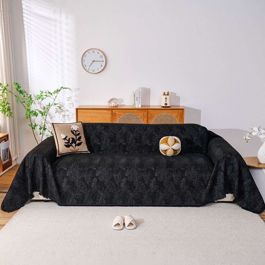 Cozy Textured Couch Protector with Fringe, Universal Soft Slipcover for Couch Sofa Bed