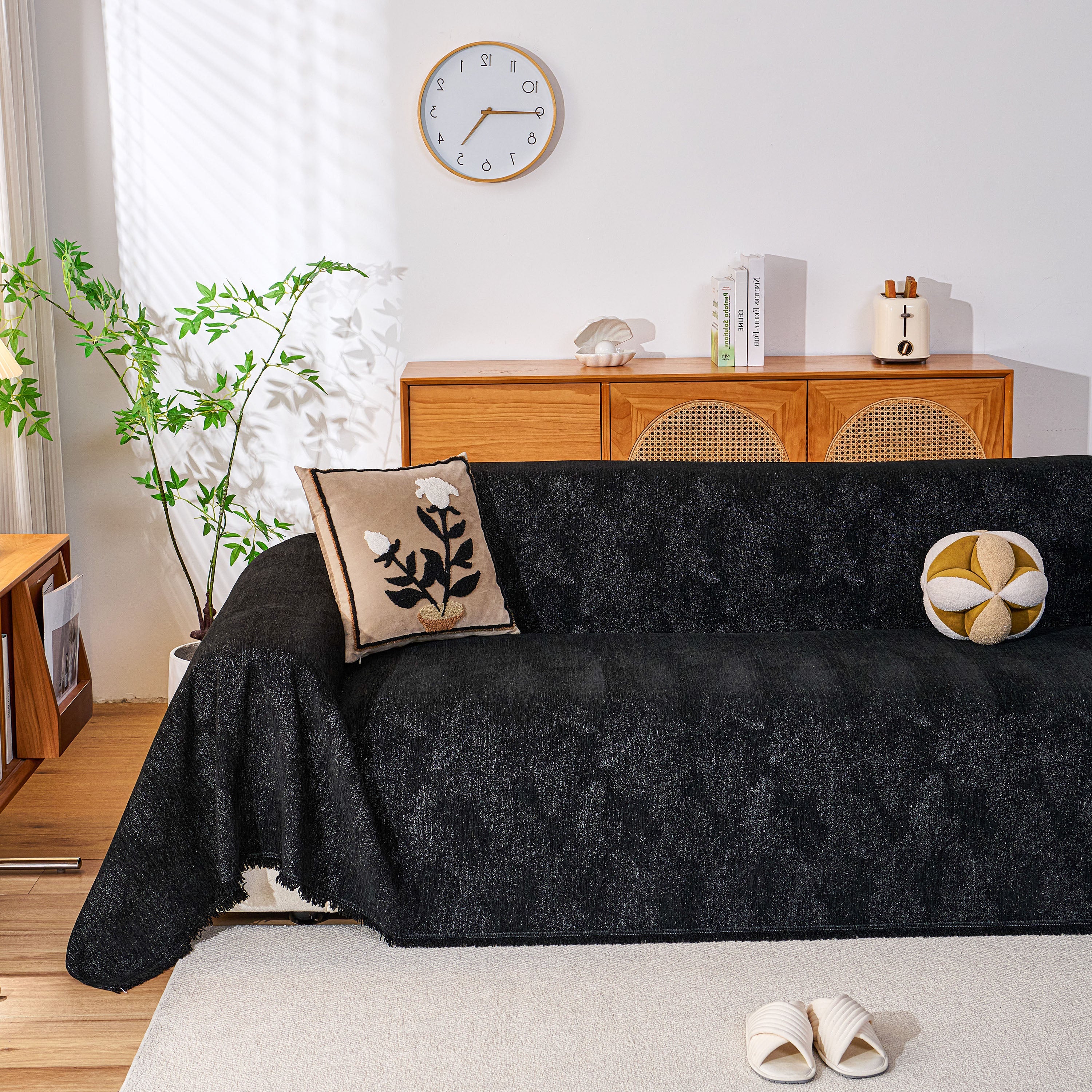 Cozy Textured Couch Protector with Fringe, Universal Soft Slipcover for Couch Sofa Bed