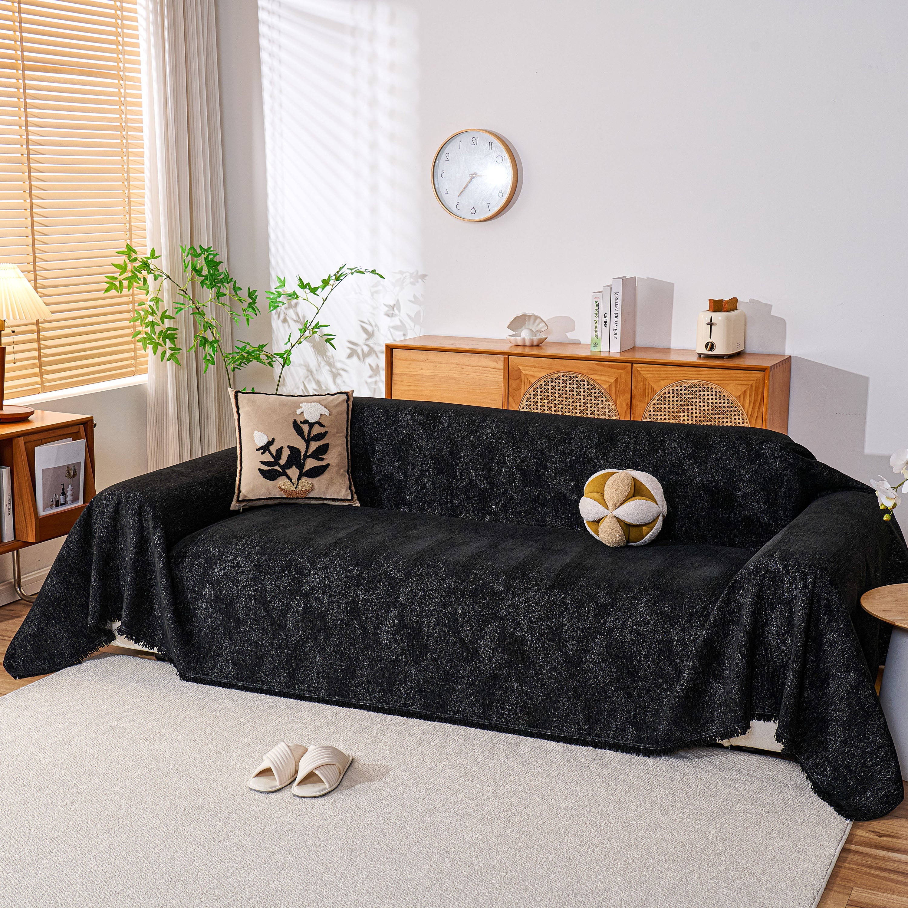 Cozy Textured Couch Protector with Fringe, Universal Soft Slipcover for Couch Sofa Bed