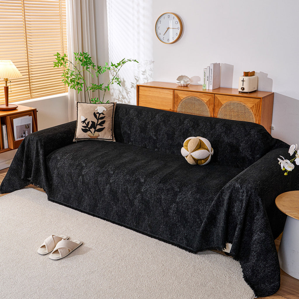 Cozy Textured Couch Protector with Fringe, Universal Soft Slipcover for Couch Sofa Bed