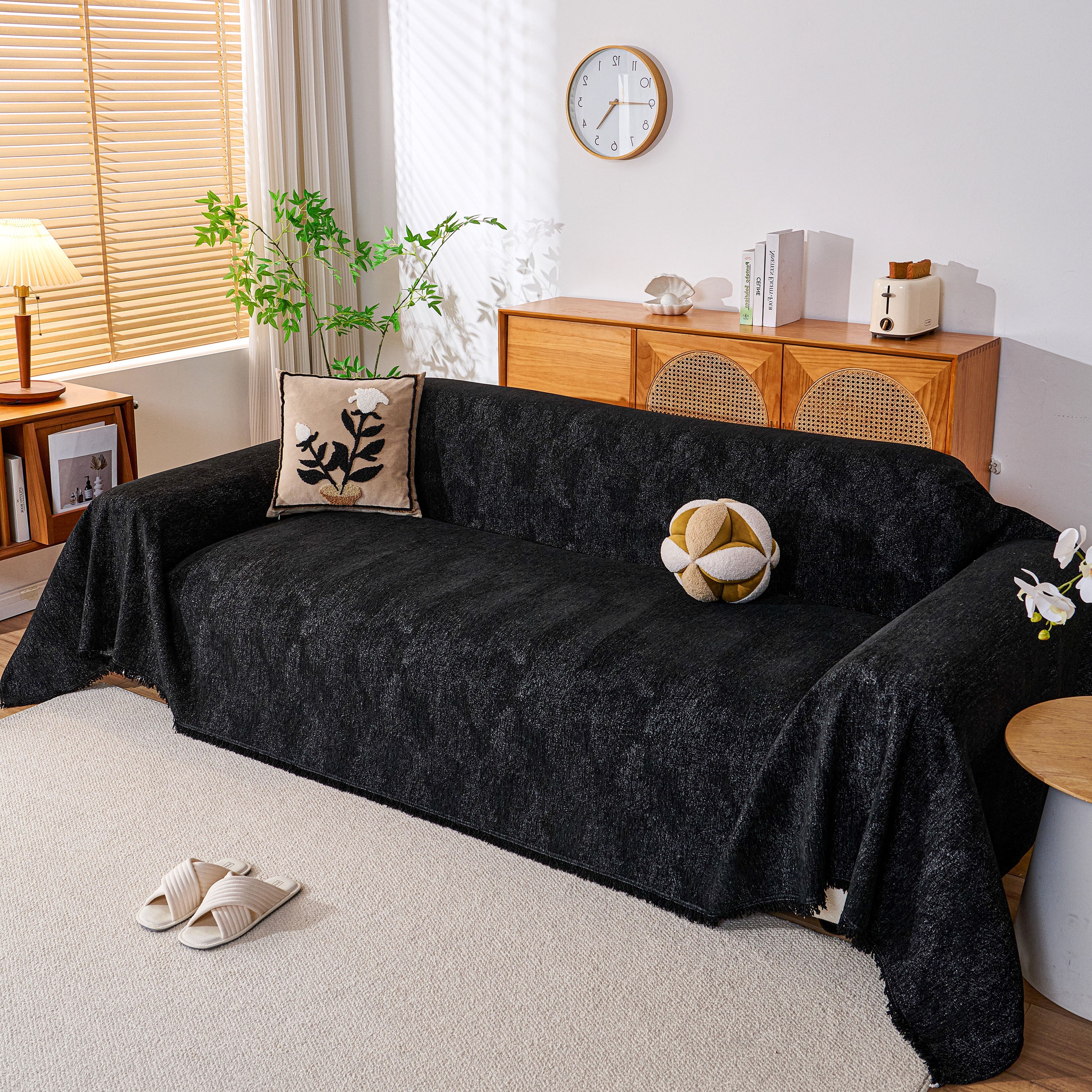 Cozy Textured Couch Protector with Fringe, Universal Soft Slipcover for Couch Sofa Bed