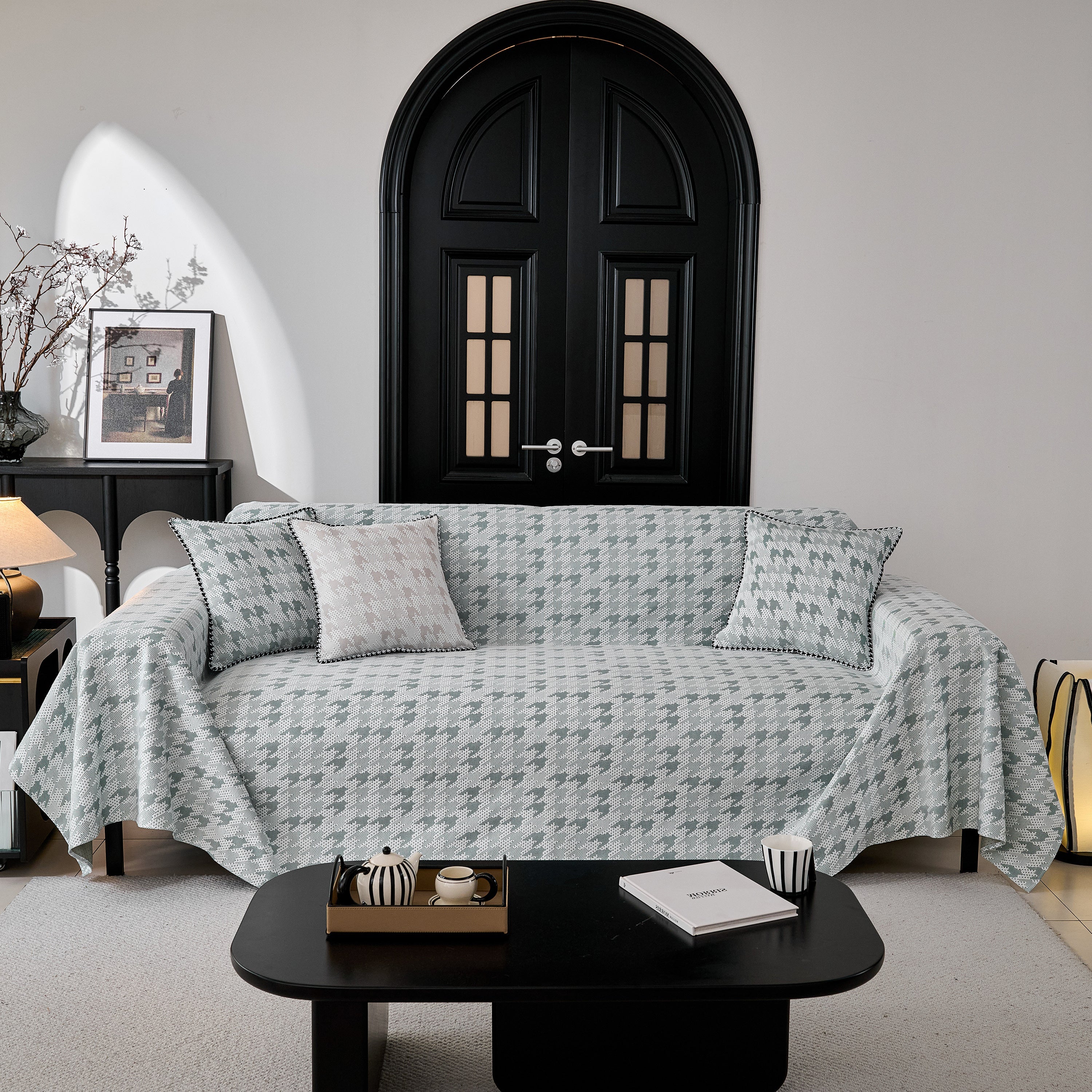 Houndstooth Non Slip Sofa Covers for Sofas Luxury Extra Large Blanket to Cover Couch