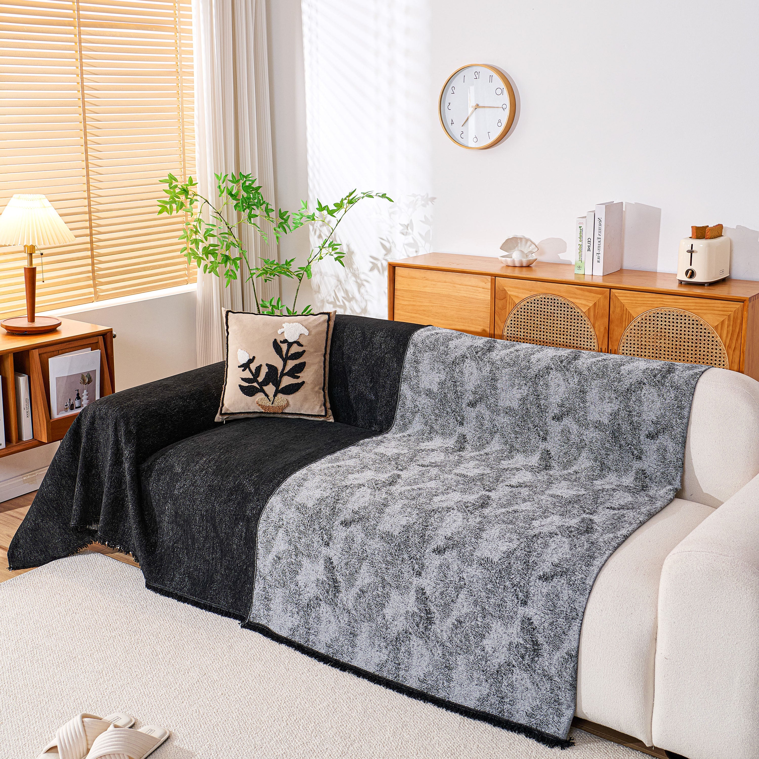 Cozy Textured Couch Protector with Fringe, Universal Soft Slipcover for Couch Sofa Bed