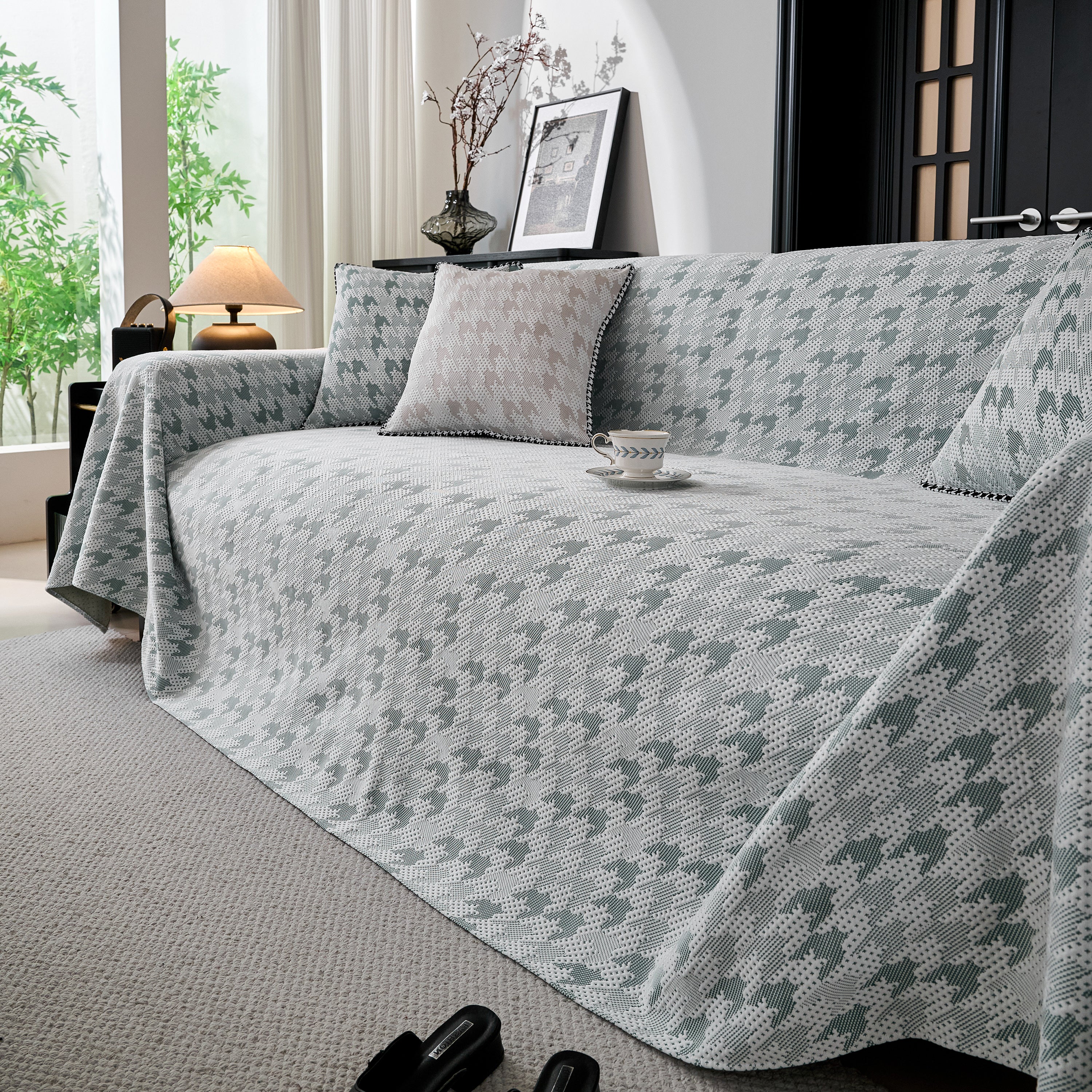 Houndstooth Non Slip Sofa Covers for Sofas Luxury Extra Large Blanket to Cover Couch