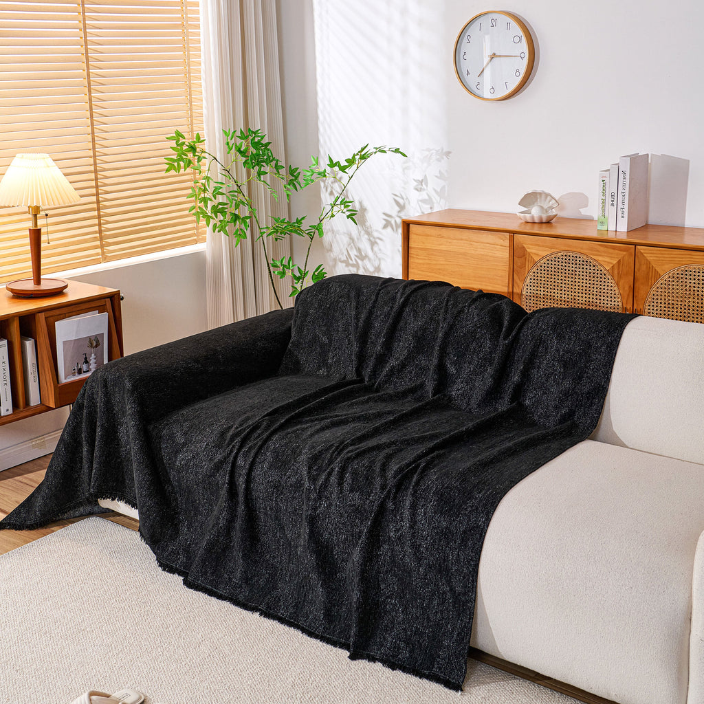 Cozy Textured Couch Protector with Fringe, Universal Soft Slipcover for Couch Sofa Bed