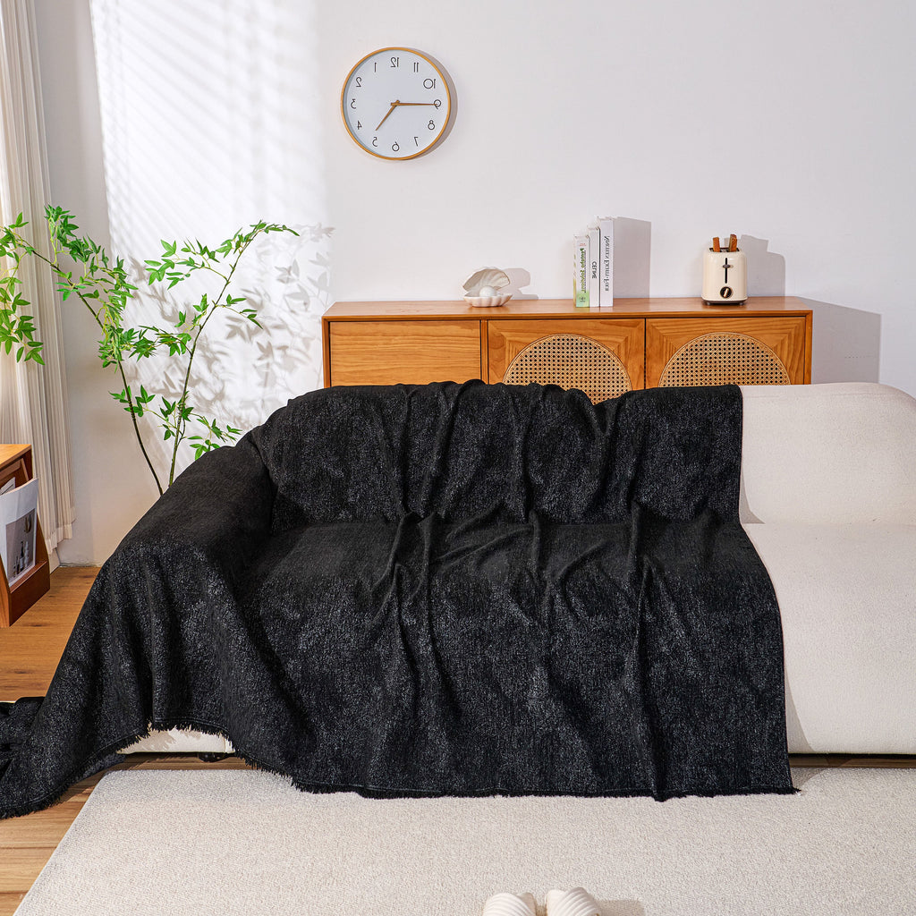 Cozy Textured Couch Protector with Fringe, Universal Soft Slipcover for Couch Sofa Bed