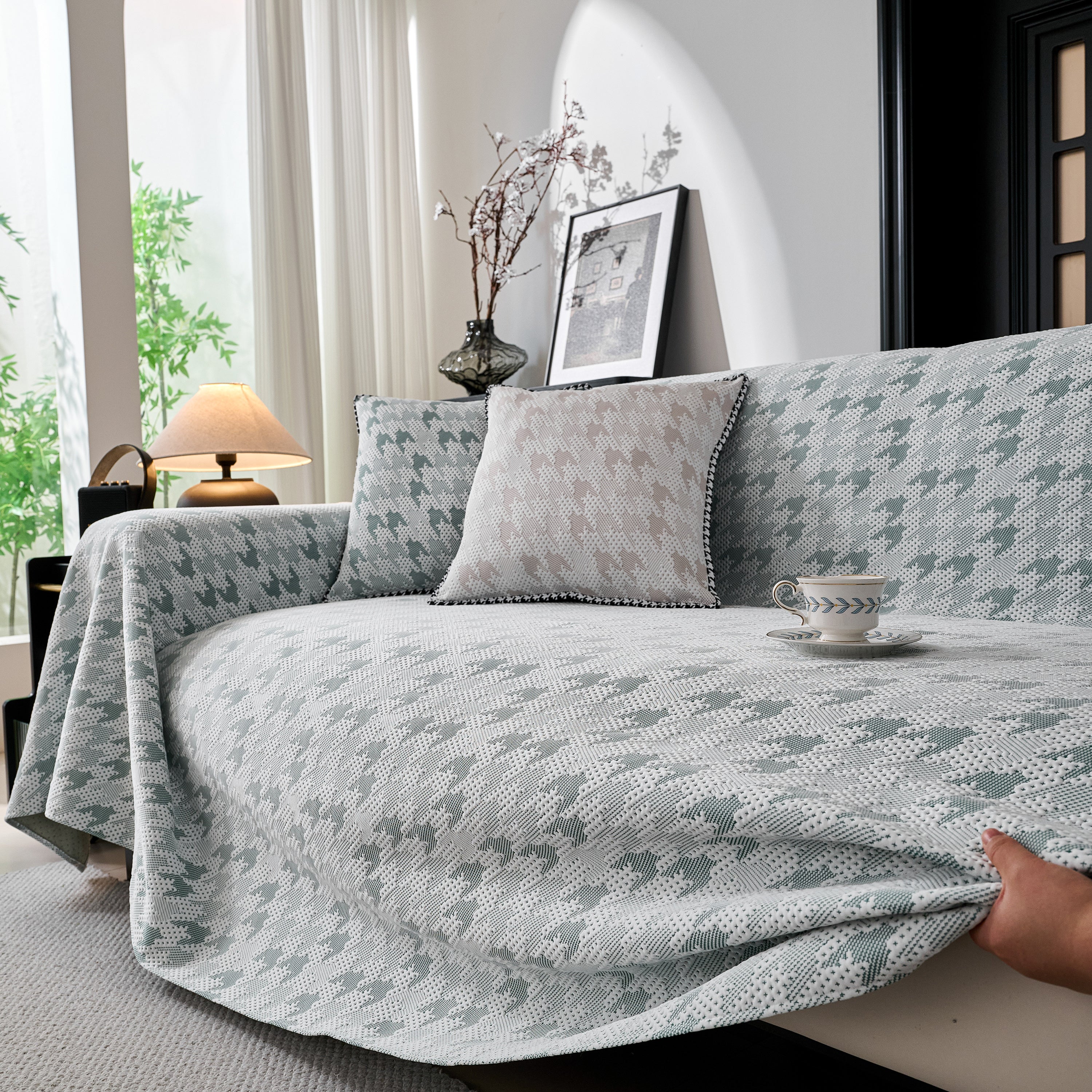 Houndstooth Non Slip Sofa Covers for Sofas Luxury Extra Large Blanket to Cover Couch
