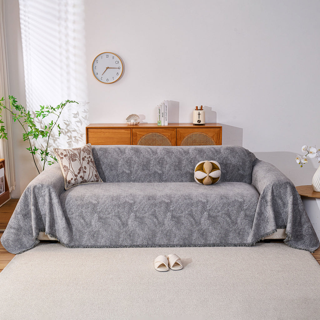 Cozy Textured Couch Protector with Fringe, Universal Soft Slipcover for Couch Sofa Bed