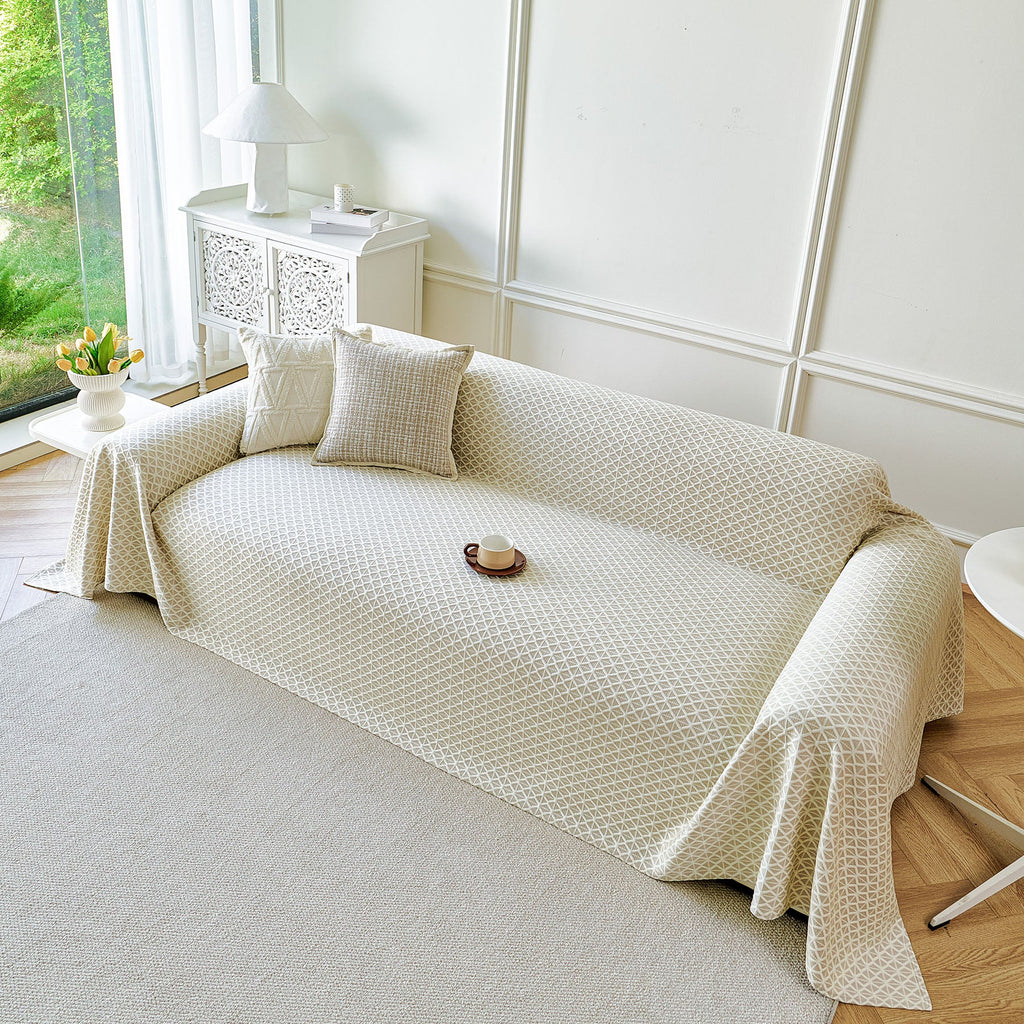 Fresh Geometric Sofa Throw Cover, Modern Textured Breathable Couch Protector Blanket