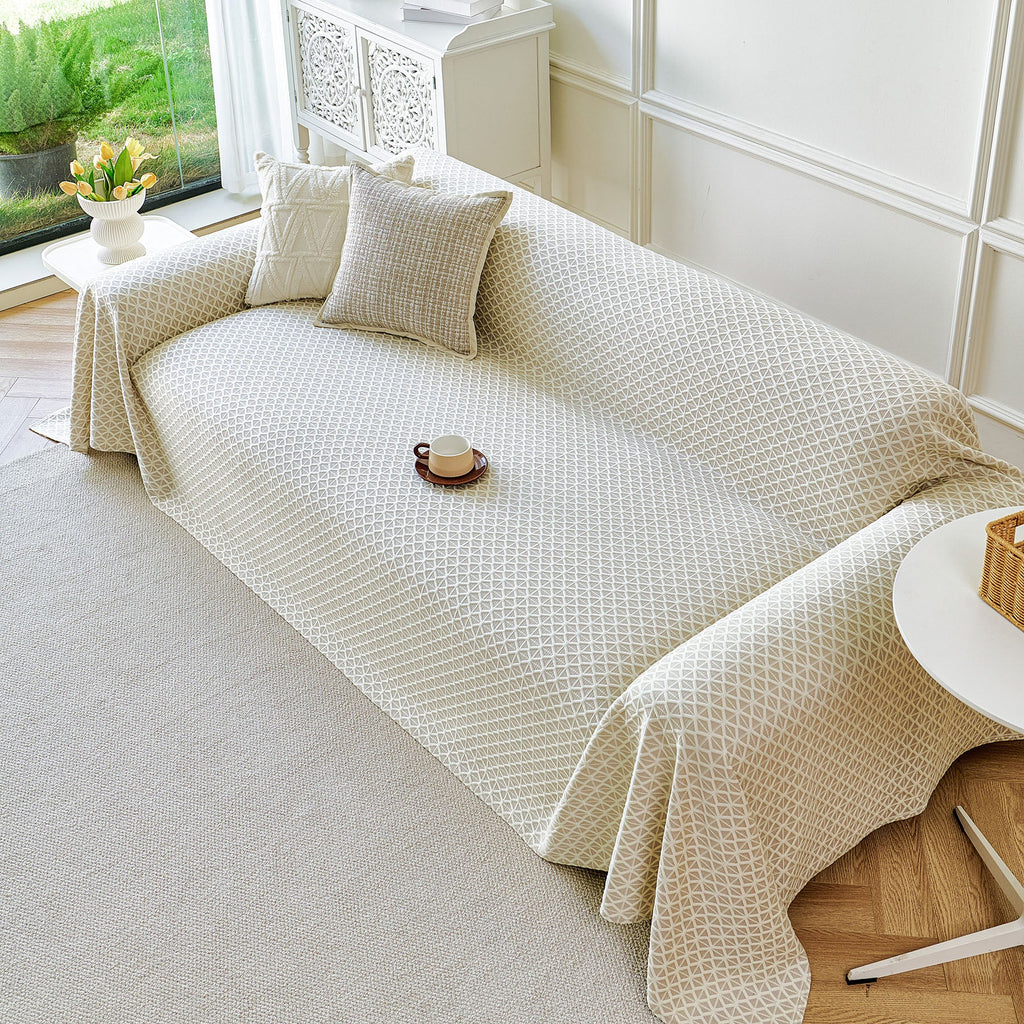Fresh Geometric Sofa Throw Cover, Modern Textured Breathable Couch Protector Blanket