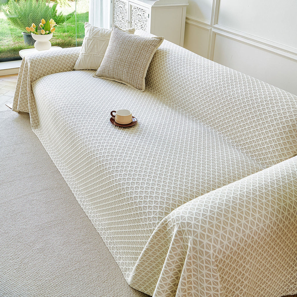 Fresh Geometric Sofa Throw Cover, Modern Textured Breathable Couch Protector Blanket