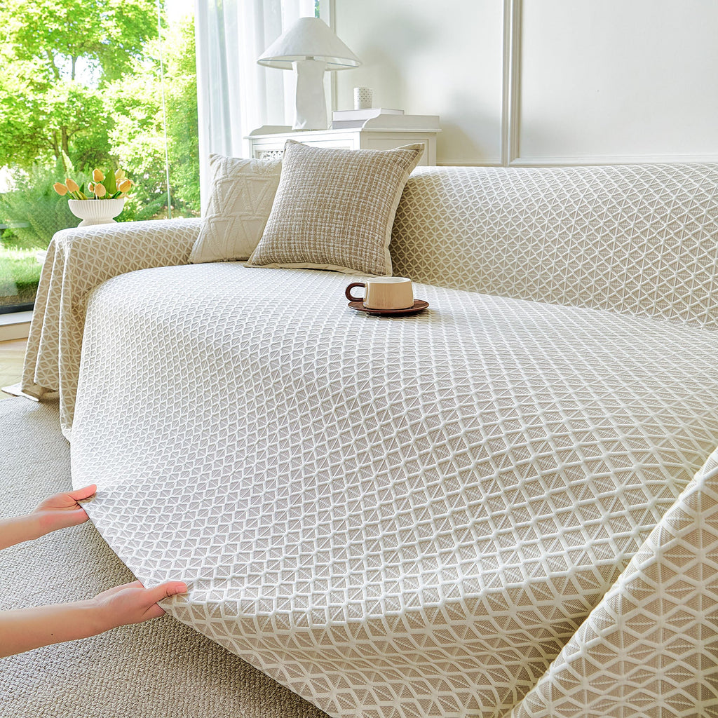 Fresh Geometric Sofa Throw Cover, Modern Textured Breathable Couch Protector Blanket