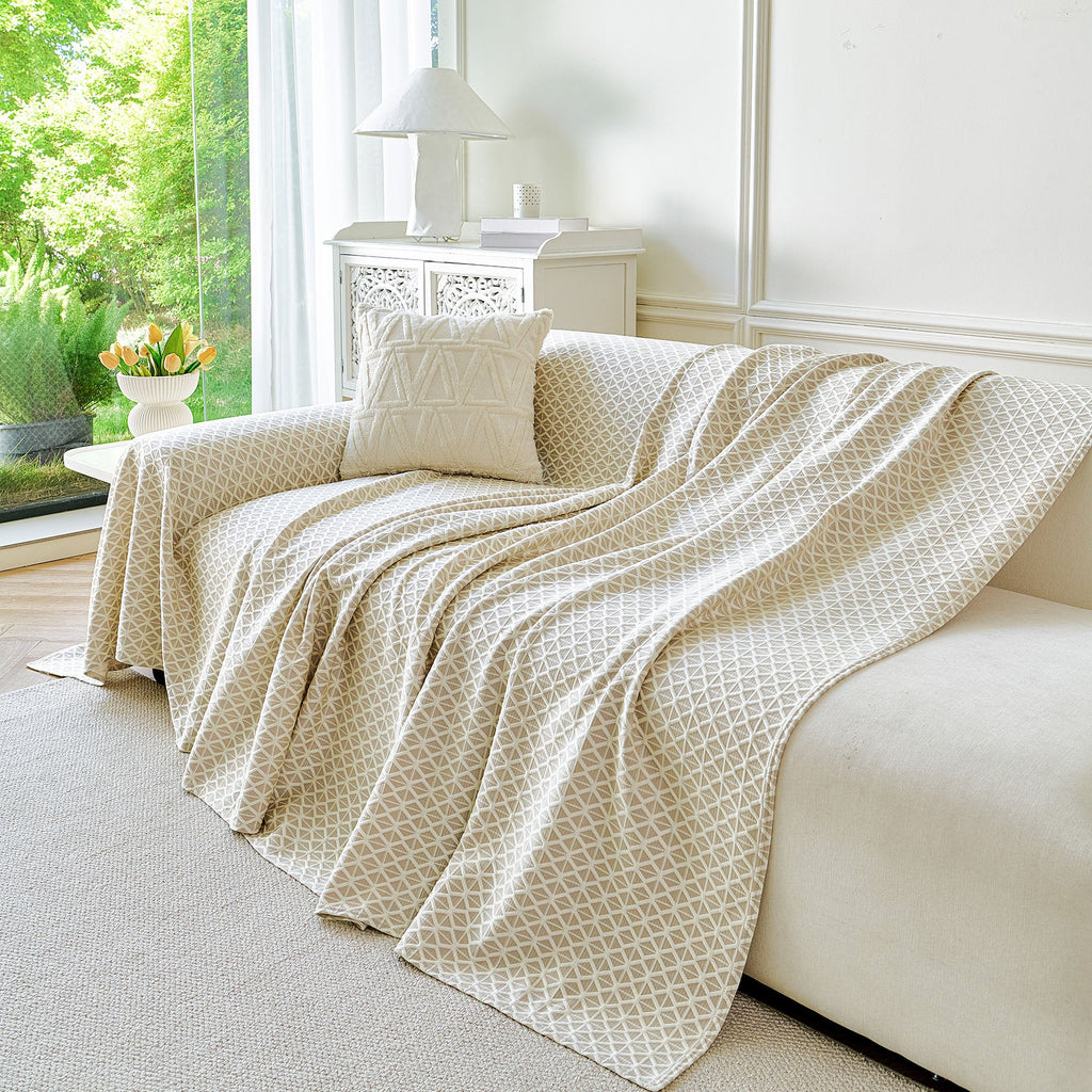 Fresh Geometric Sofa Throw Cover, Modern Textured Breathable Couch Protector Blanket