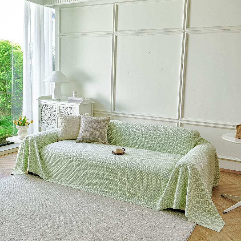 Fresh Geometric Sofa Throw Cover, Modern Textured Breathable Couch Protector Blanket