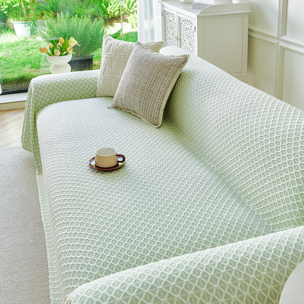 Fresh Geometric Sofa Throw Cover, Modern Textured Breathable Couch Protector Blanket