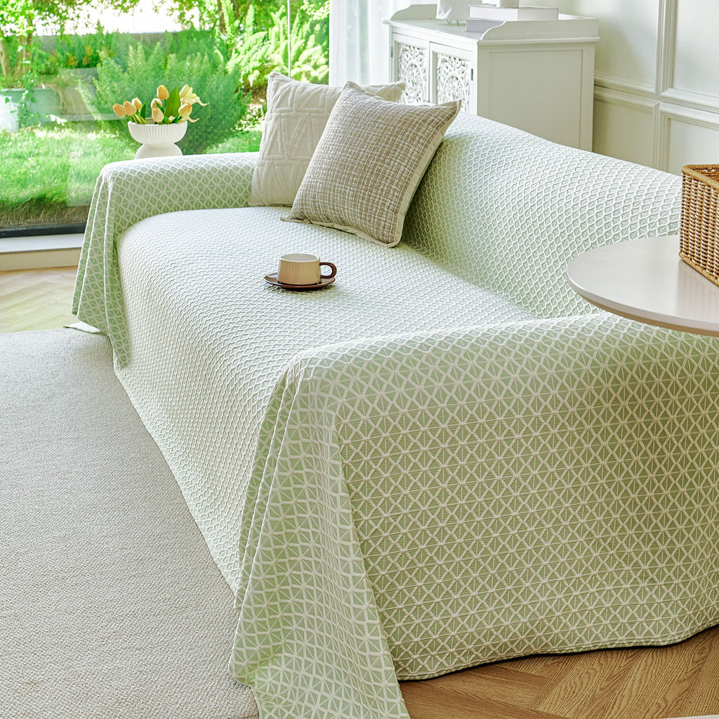 Fresh Geometric Sofa Throw Cover, Modern Textured Breathable Couch Protector Blanket