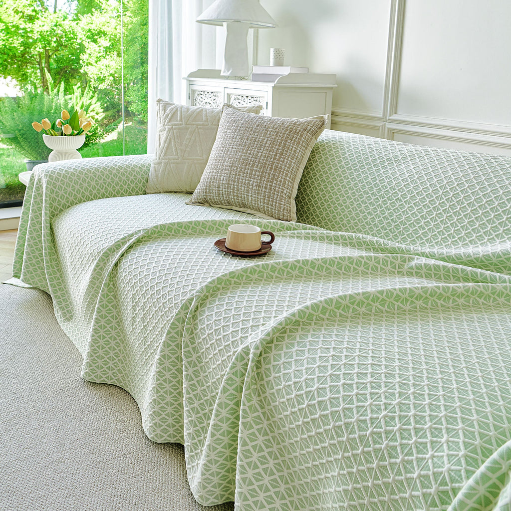 Fresh Geometric Sofa Throw Cover, Modern Textured Breathable Couch Protector Blanket