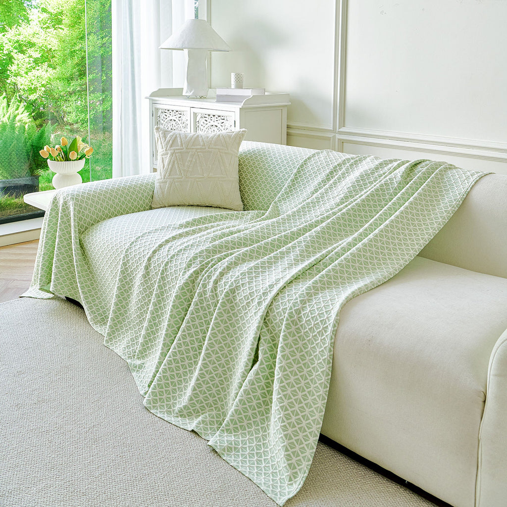 Fresh Geometric Sofa Throw Cover, Modern Textured Breathable Couch Protector Blanket