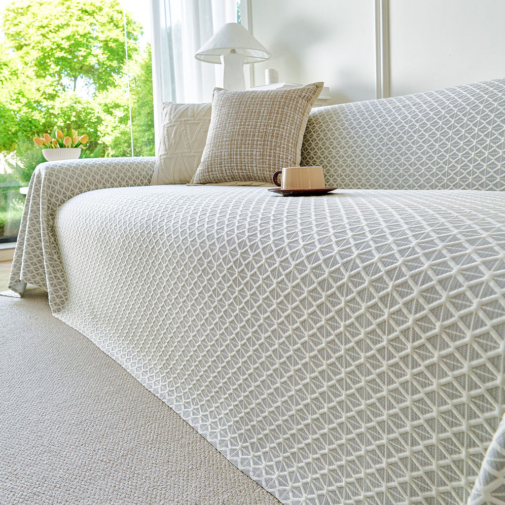 Fresh Geometric Sofa Throw Cover, Modern Textured Breathable Couch Protector Blanket