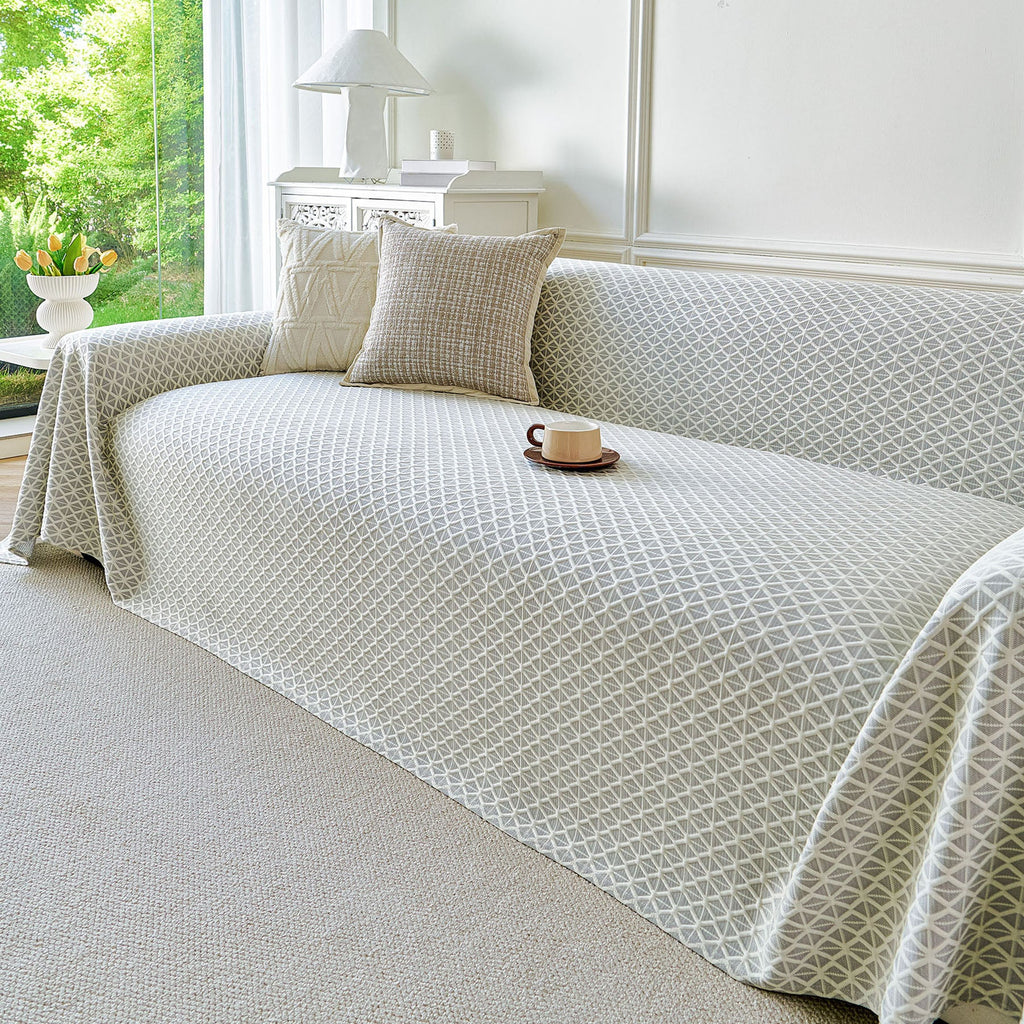 Fresh Geometric Sofa Throw Cover, Modern Textured Breathable Couch Protector Blanket