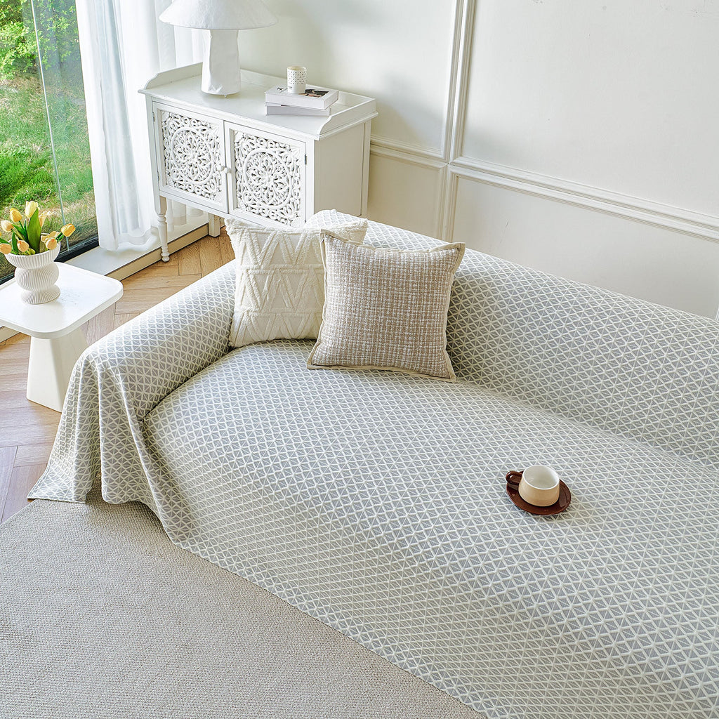 Fresh Geometric Sofa Throw Cover, Modern Textured Breathable Couch Protector Blanket