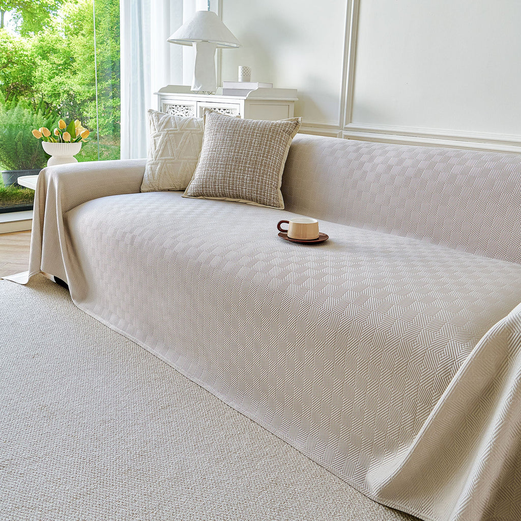 Cooling Ice Silk Soft Sofa Cover Blanket, Woven Geometric Textured Modern Couch Cover