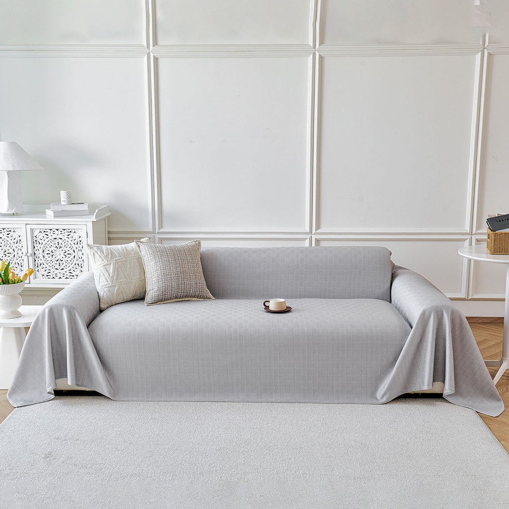 Cooling Ice Silk Soft Sofa Cover Blanket, Woven Geometric Textured Modern Couch Cover