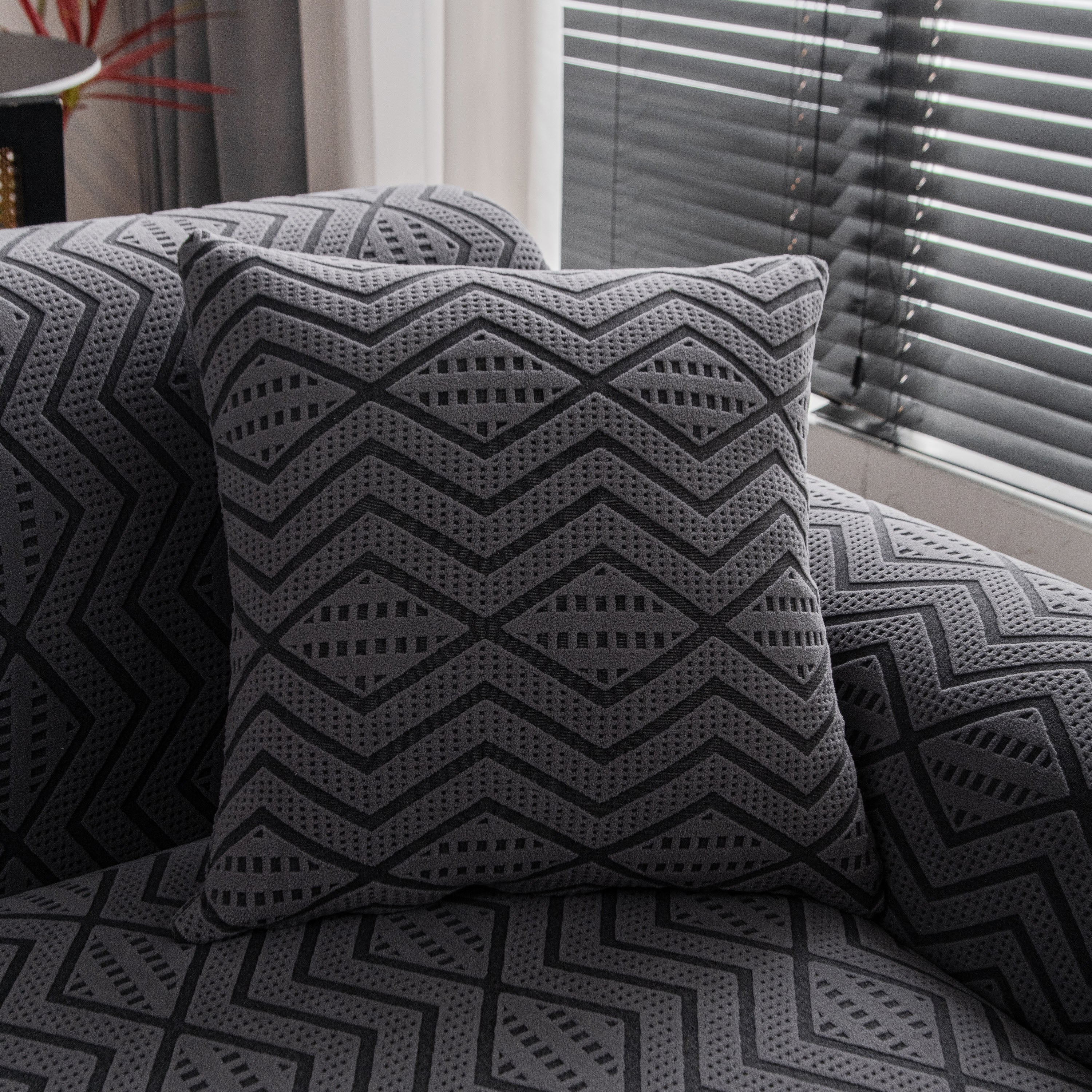 Modern Geometric Jacquard Sofa Slipcover, High Stretch 1-Piece Textured Couch Cover