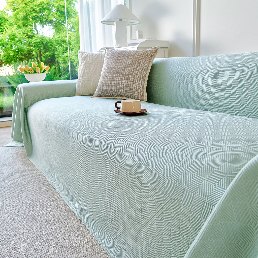 Cooling Ice Silk Soft Sofa Cover Blanket, Woven Geometric Textured Modern Couch Cover